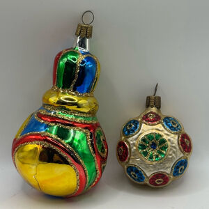 Vintage Gold Glitter Christmas Multicolor Ornaments set of 2